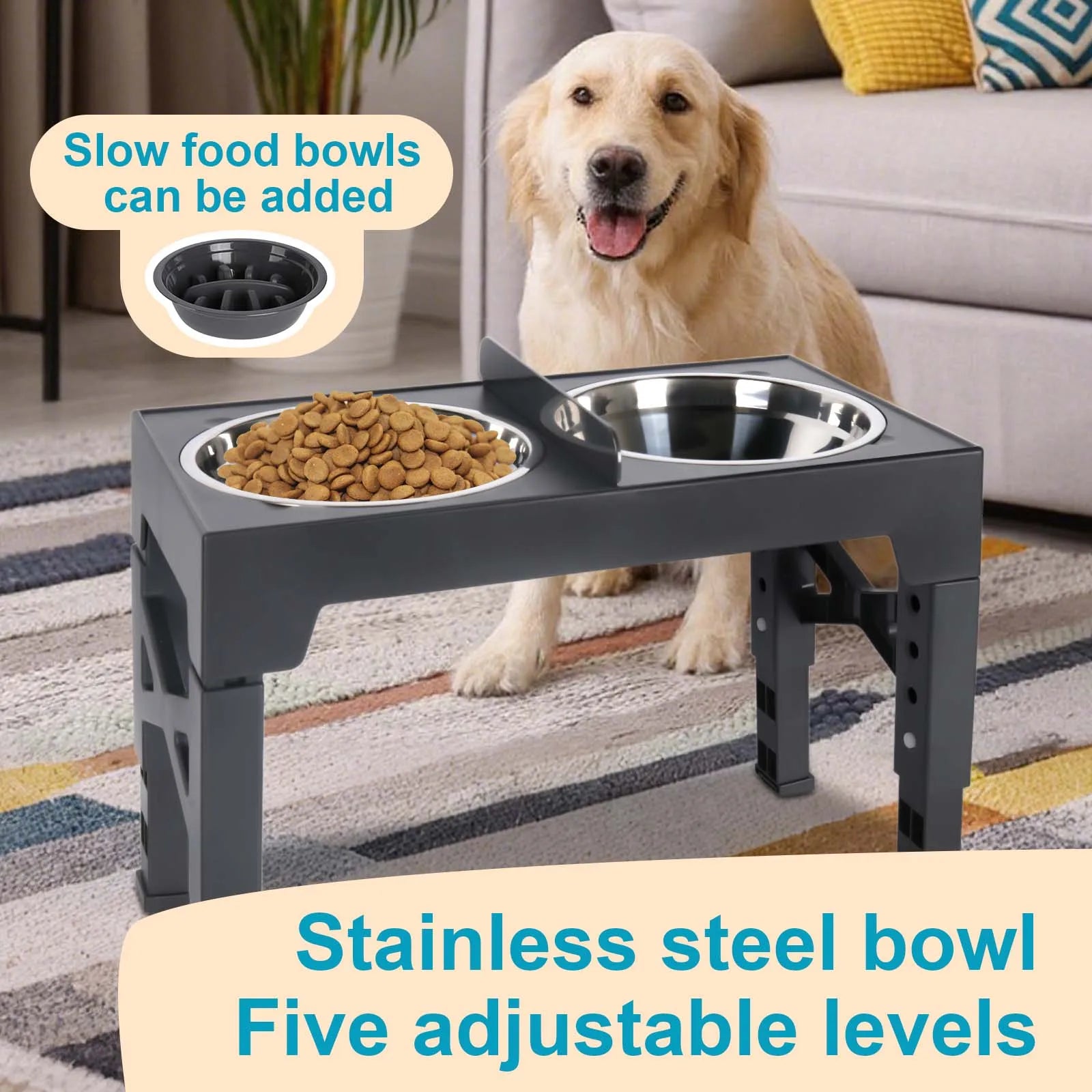 Bols surélevés réglables pour chiens, 5 hauteurs (8-31 cm), mangeoire surélevée pour chiens et chats de petite, moyenne et grande taille, réduit la fatigue du cou lors de la mangeoire en position accroupie, design pliab