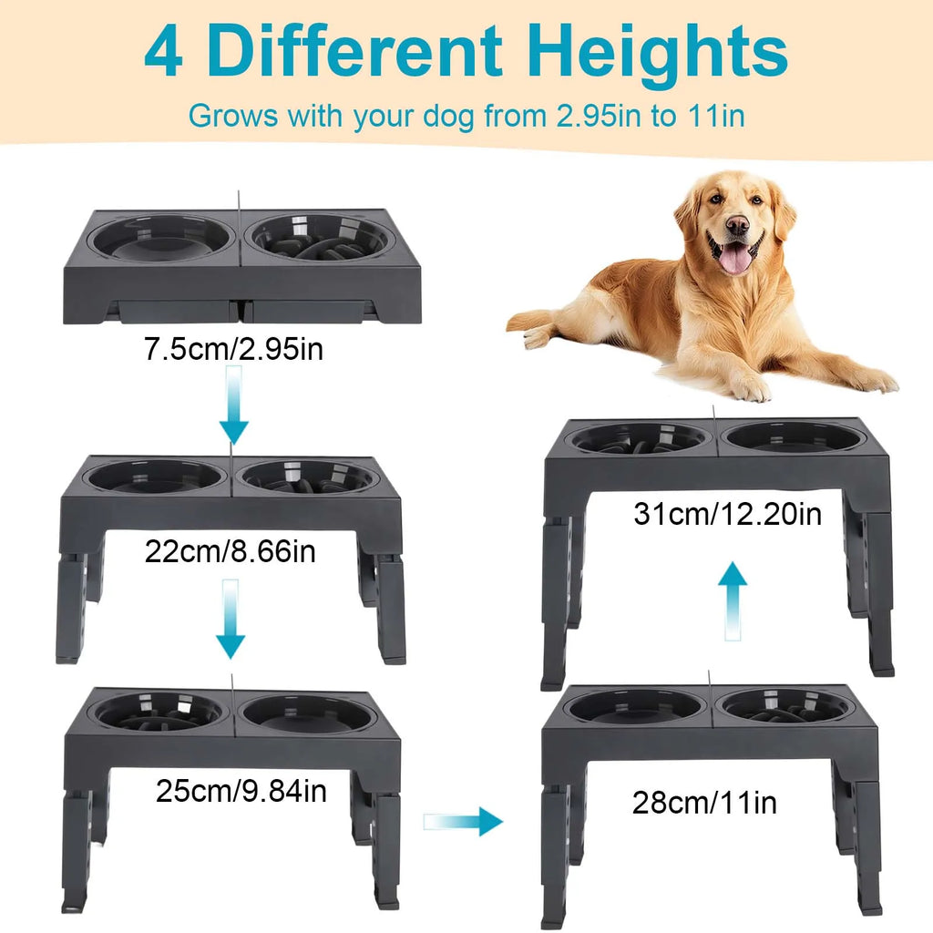 Bols surélevés réglables pour chiens, 5 hauteurs (8-31 cm), mangeoire surélevée pour chiens et chats de petite, moyenne et grande taille, réduit la fatigue du cou lors de la mangeoire en position accroupie, design pliab
