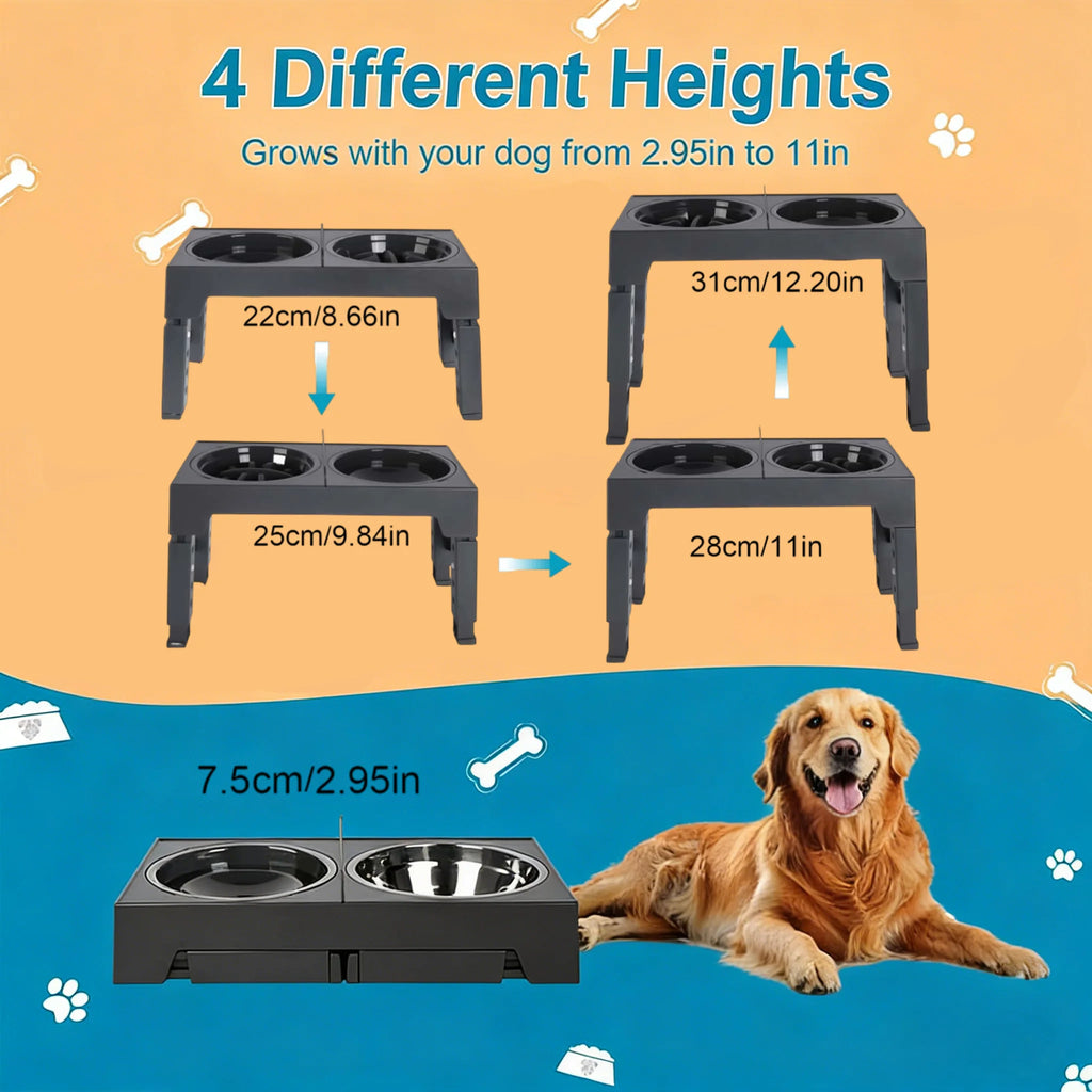 Bols surélevés réglables pour chiens, 5 hauteurs (8-31 cm), mangeoire surélevée pour chiens et chats de petite, moyenne et grande taille, réduit la fatigue du cou lors de la mangeoire en position accroupie, design pliab