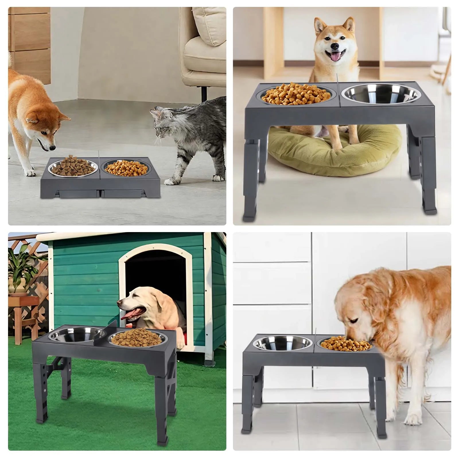 Bols surélevés réglables pour chiens, 5 hauteurs (8-31 cm), mangeoire surélevée pour chiens et chats de petite, moyenne et grande taille, réduit la fatigue du cou lors de la mangeoire en position accroupie, design pliab