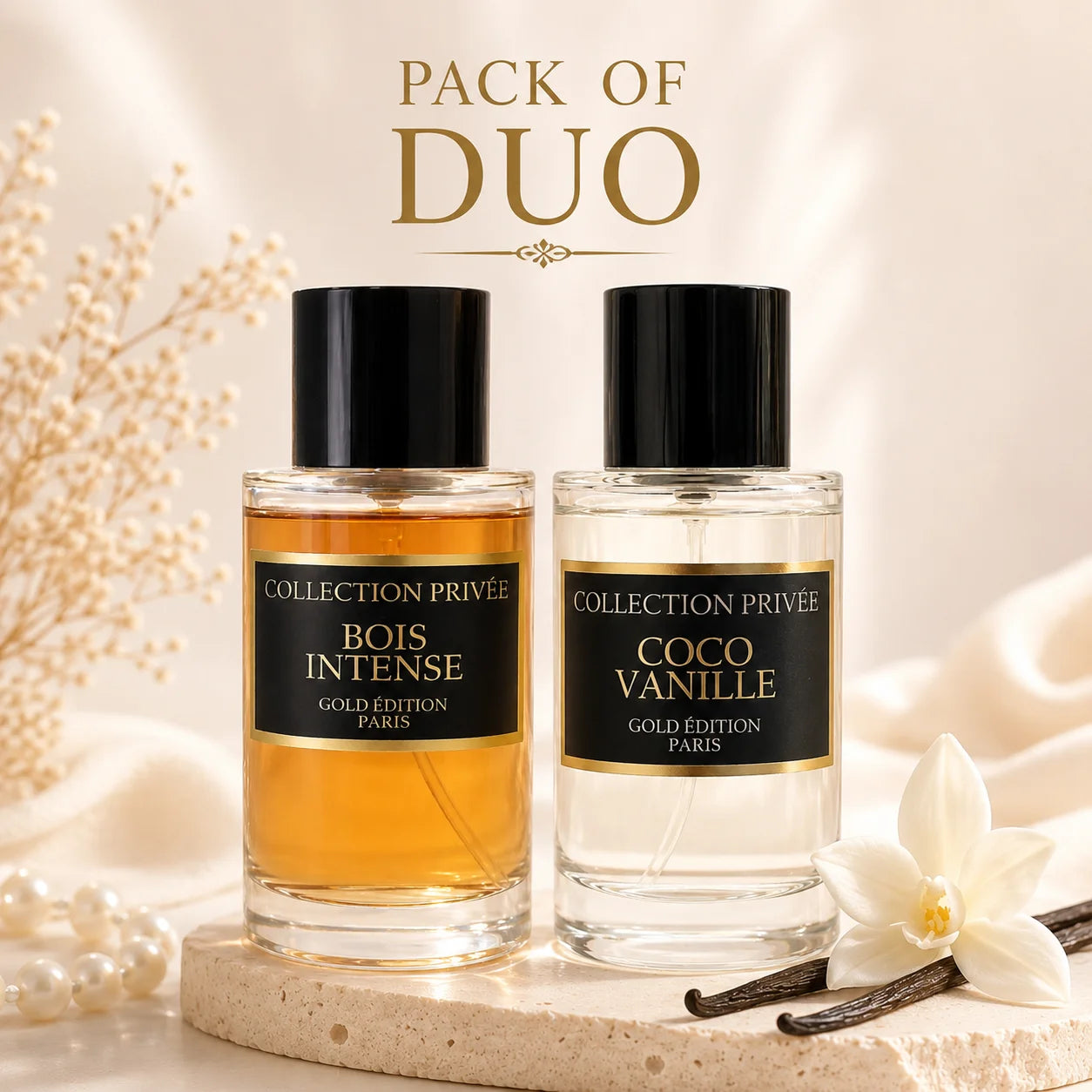 Parfum Bois Intense Coco vanille , Collection Privée Gold Pack Duo, 2x50ML, Frabriqué en France