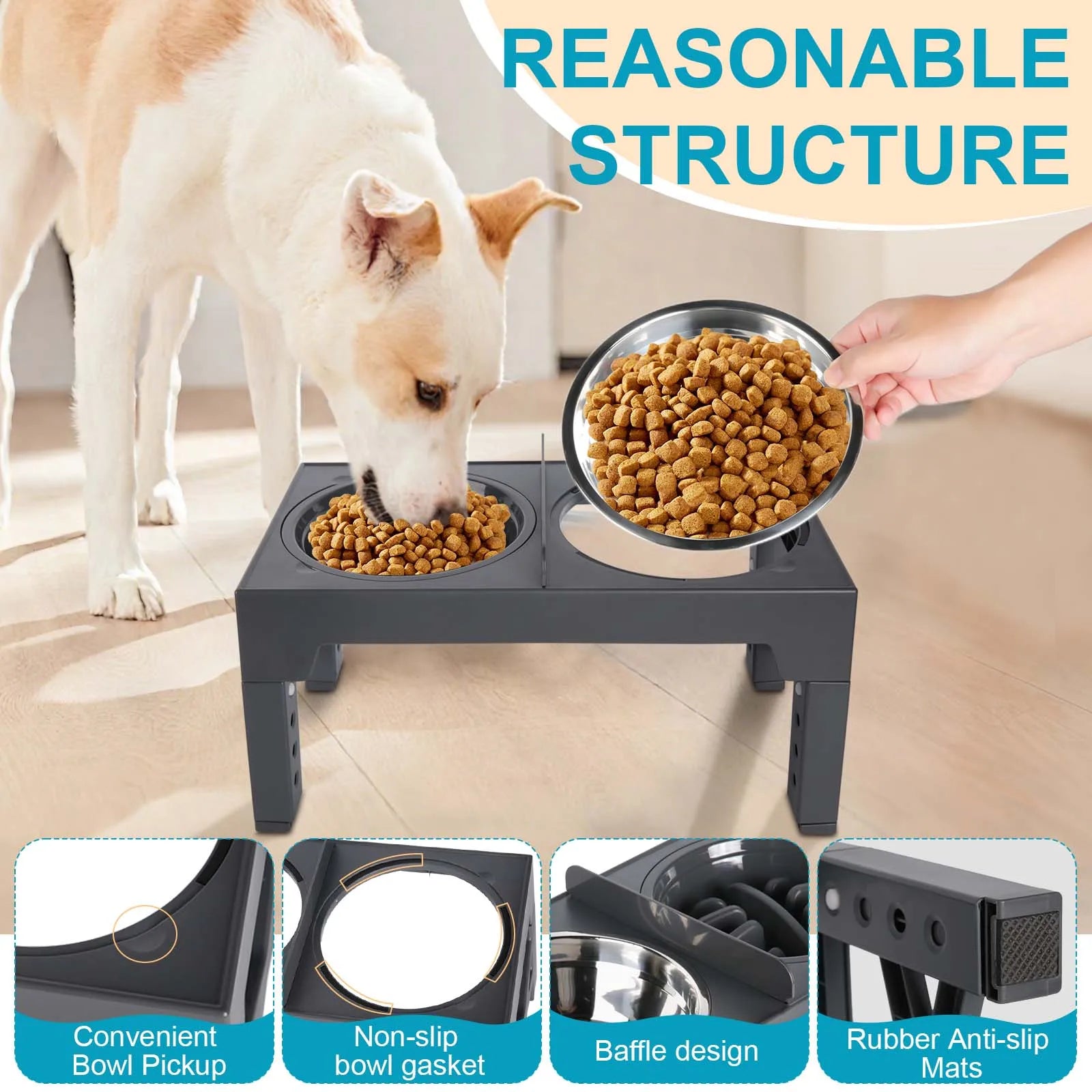 Bols surélevés réglables pour chiens, 5 hauteurs (8-31 cm), mangeoire surélevée pour chiens et chats de petite, moyenne et grande taille, réduit la fatigue du cou lors de la mangeoire en position accroupie, design pliab