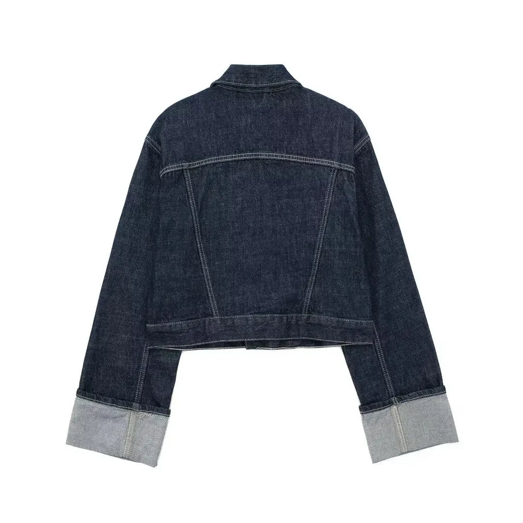 HH femmes mode Denim ensemble décontracté revers à manches longues veste courte boutons femme Vintage jambe large jean ample pantalons longs