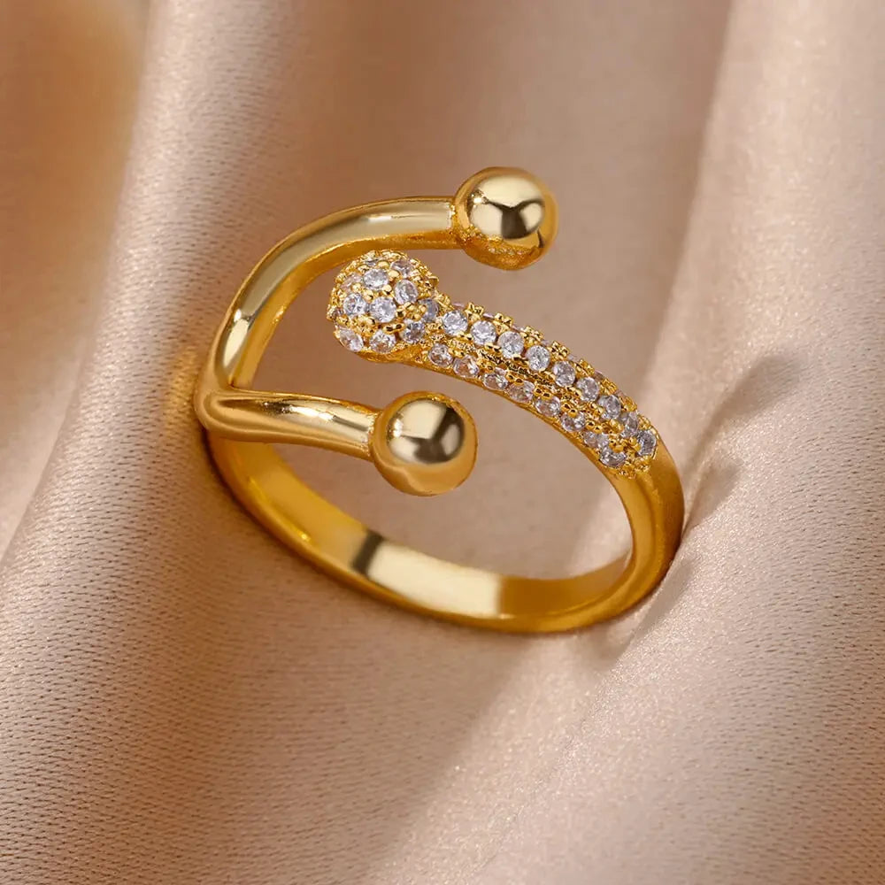 Bagues en cristal en acier inoxydable plaqué or pour femmes, chaîne géométrique en Zircon, bijoux cadeau, nouvelle tendance 2025