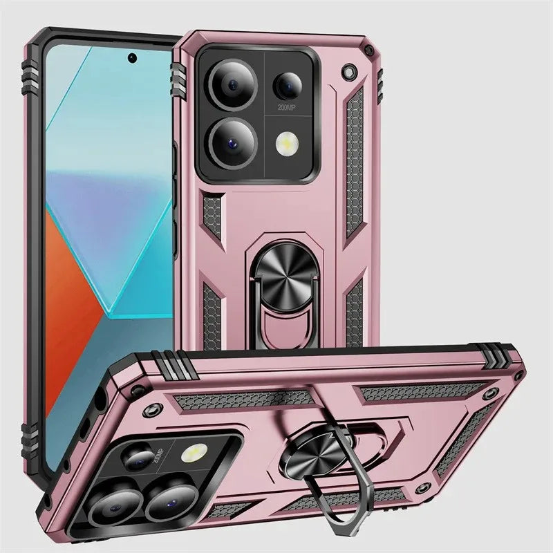 Coque pare-chocs blindée antichoc pour Xiaomi Redmi Note 13 12 11 10 Prime 9 Pro Max 12S 11S 11T 10T 9T 10C 9S 10S 5G, anneau métallique