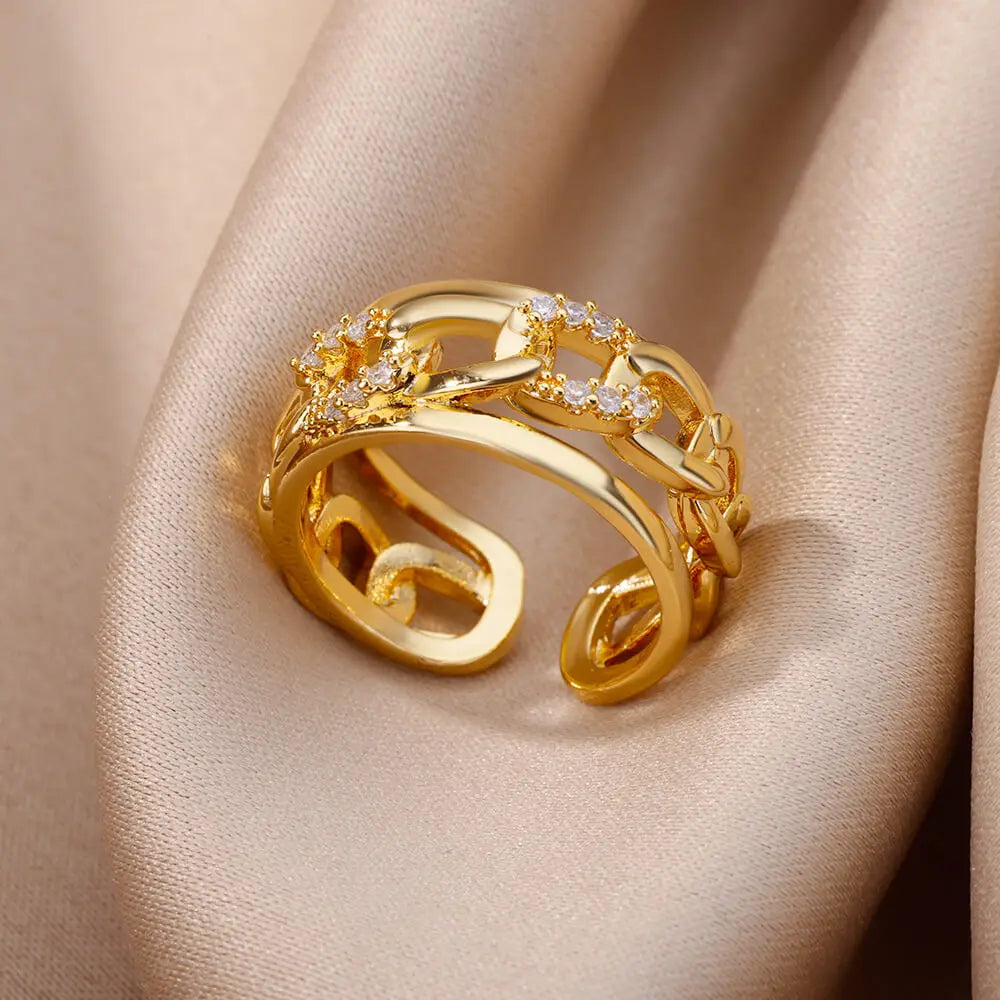 Bagues en cristal en acier inoxydable plaqué or pour femmes, chaîne géométrique en Zircon, bijoux cadeau, nouvelle tendance 2025