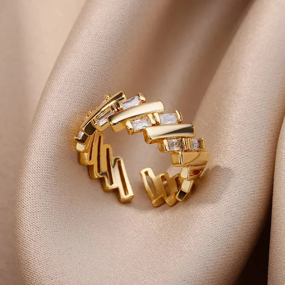 Bagues en cristal en acier inoxydable plaqué or pour femmes, chaîne géométrique en Zircon, bijoux cadeau, nouvelle tendance 2025