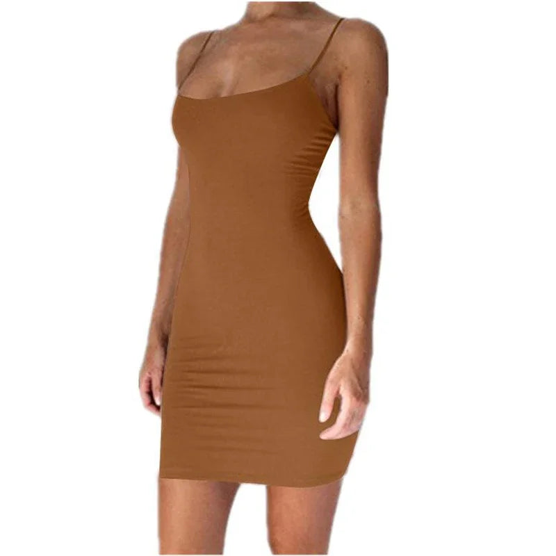 Robe Courte d'Été 2026 pour Femme, Sexy, Moulante, à Bretelles Fines, Style Camisole, Unie Noire, pour Soirée et Club