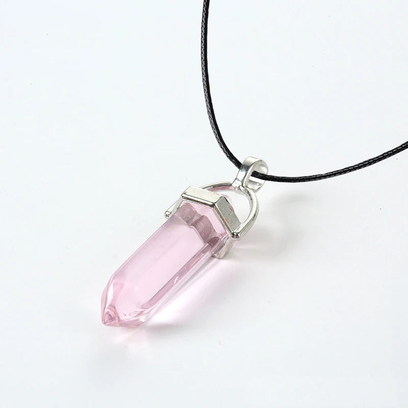 Colliers à Quartz à colonne hexagonale pour femmes, pendentif en cristal rose Turquoises, chaîne en pierre naturelle, ras du cou, bijoux, 2025