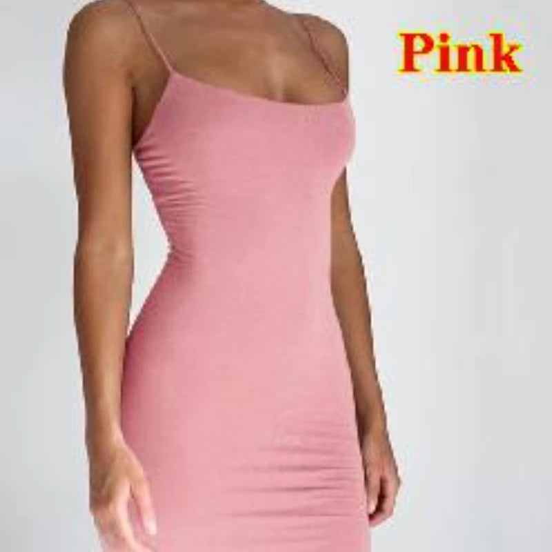 Robe Courte d'Été 2026 pour Femme, Sexy, Moulante, à Bretelles Fines, Style Camisole, Unie Noire, pour Soirée et Club