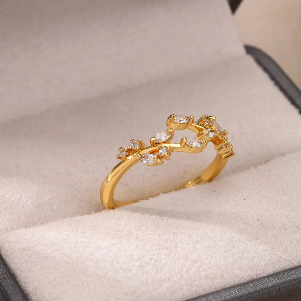 Bagues en cristal en acier inoxydable plaqué or pour femmes, chaîne géométrique en Zircon, bijoux cadeau, nouvelle tendance 2025