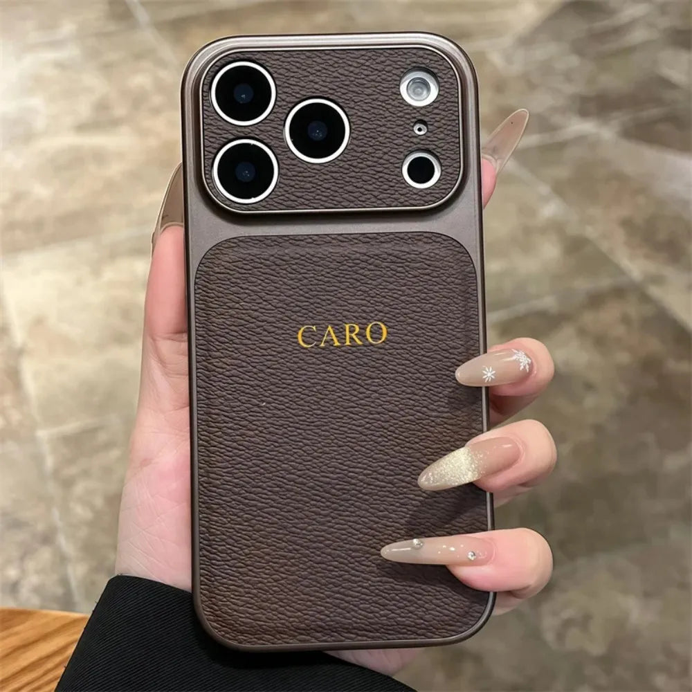 Étui en cuir personnalisé avec initiales en or et argent pour iPhone 15 14 13 17 Pro Max 14 16 Plus 17 Air, protection d'objectif de luxe✨