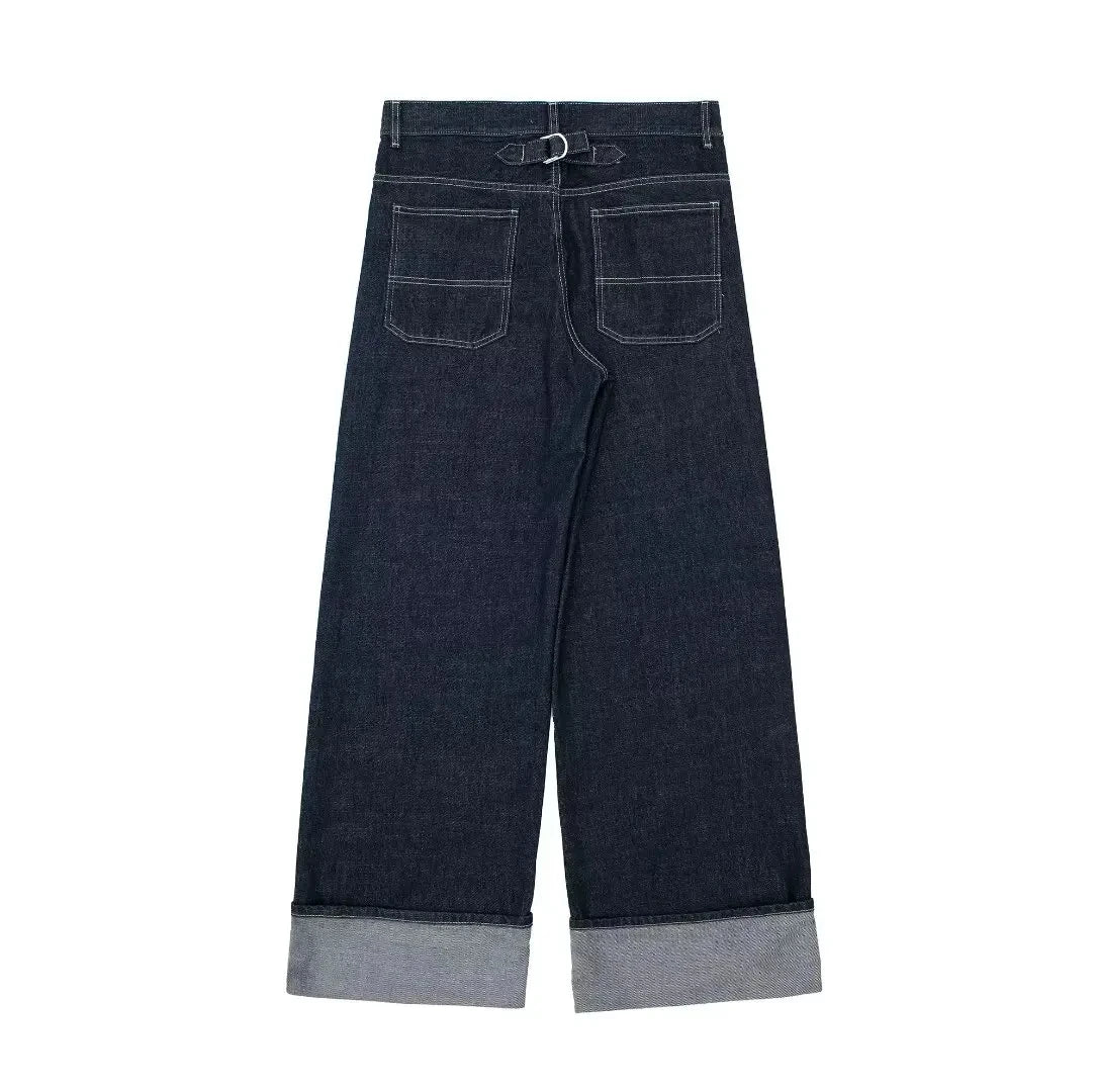 HH femmes mode Denim ensemble décontracté revers à manches longues veste courte boutons femme Vintage jambe large jean ample pantalons longs