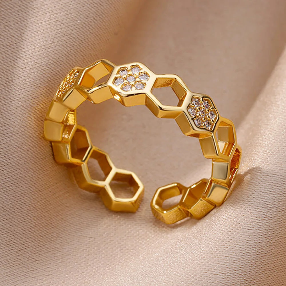 Bagues en cristal en acier inoxydable plaqué or pour femmes, chaîne géométrique en Zircon, bijoux cadeau, nouvelle tendance 2025