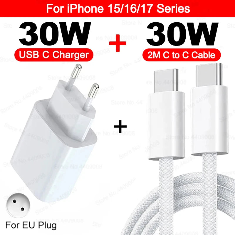 PD 30W chargeur rapide pour Apple iPhone 17 11 12 13 14 15 16 Pro Max