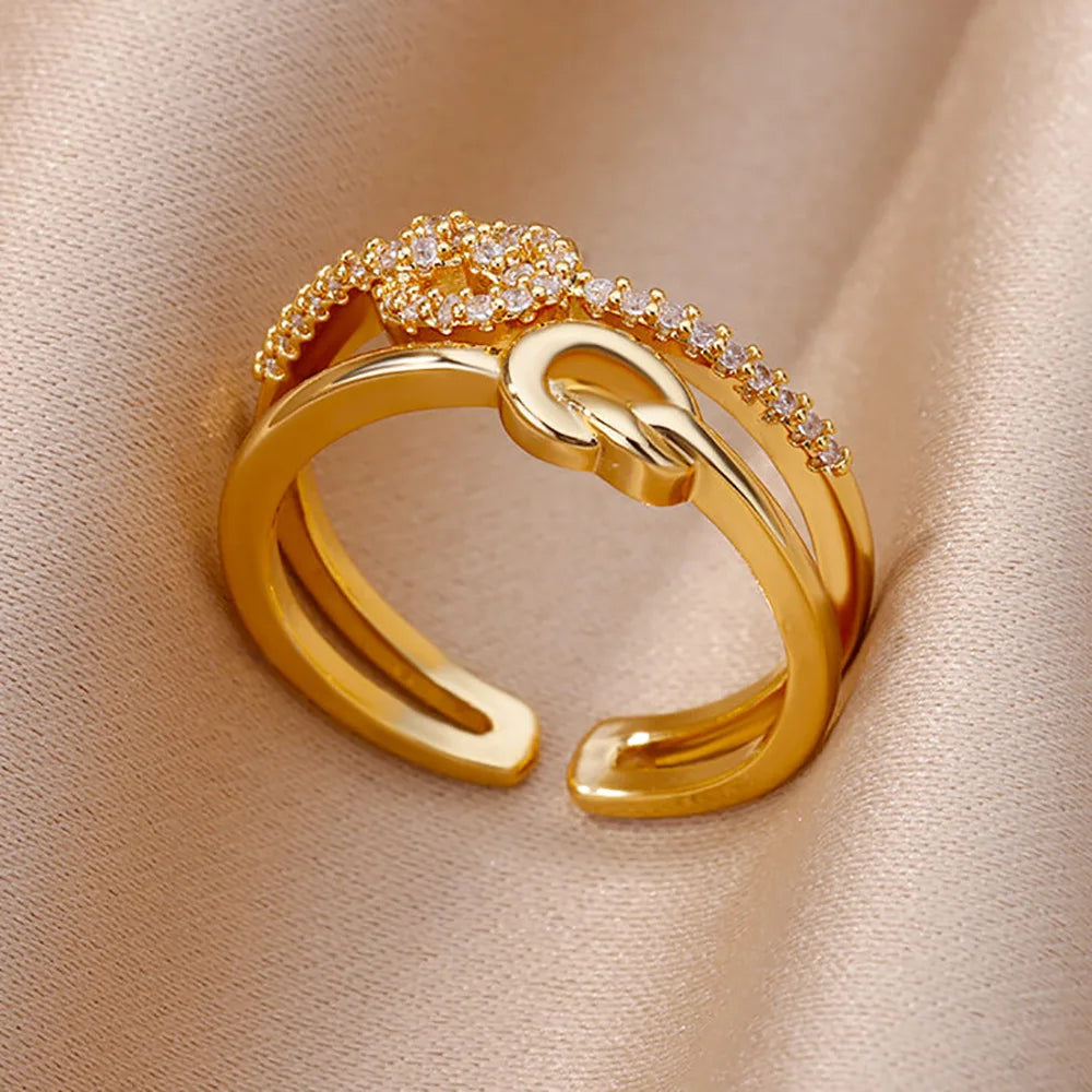 Bagues en cristal en acier inoxydable plaqué or pour femmes, chaîne géométrique en Zircon, bijoux cadeau, nouvelle tendance 2025