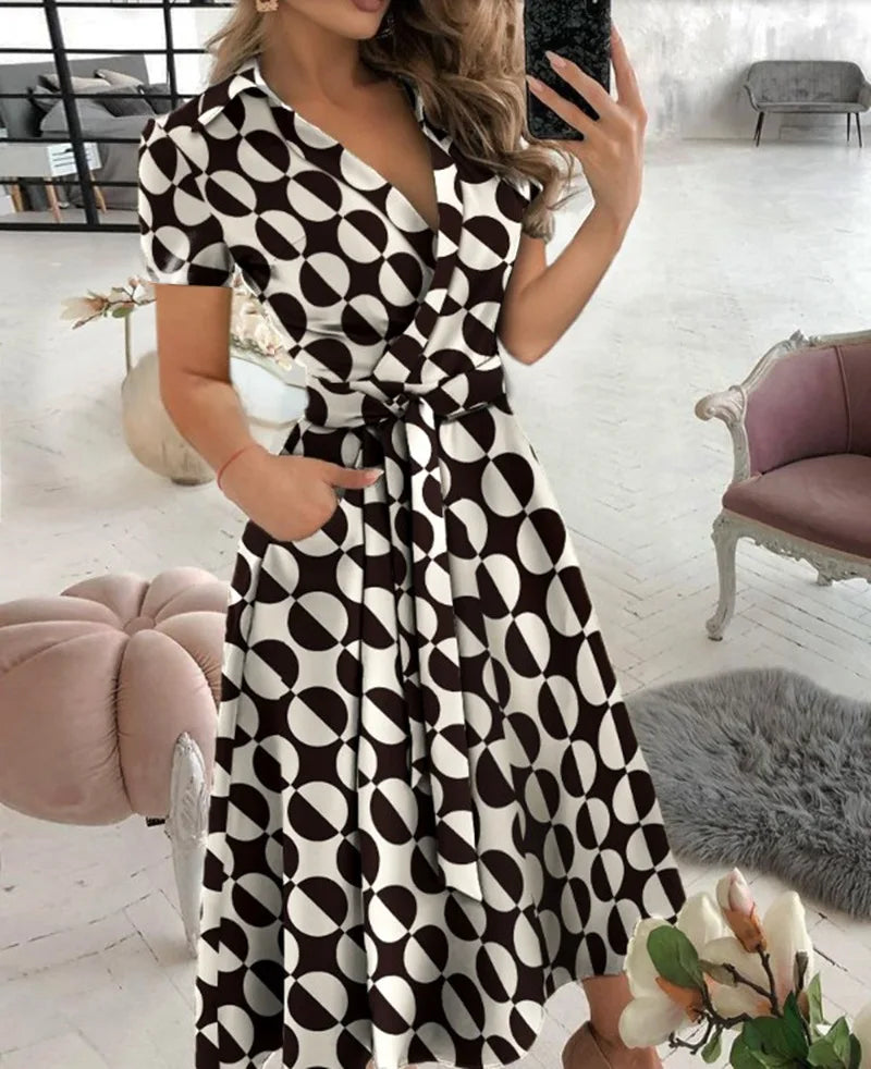 Robe d'été imprimée à rayures arc-en-ciel pour femmes, boutonnée, manches courtes, décontractée, Vintage, chemise longue, élégante, Maxi, 2023