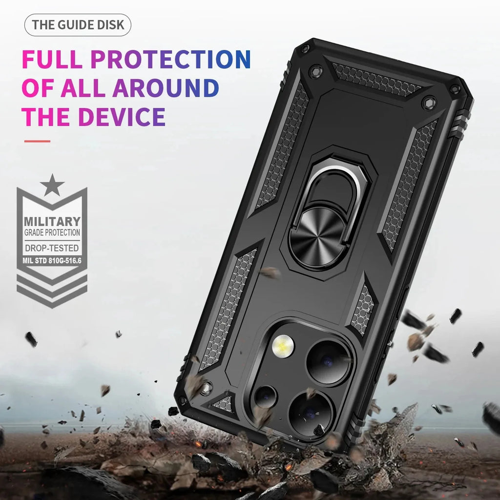 Coque pare-chocs blindée antichoc pour Xiaomi Redmi Note 13 12 11 10 Prime 9 Pro Max 12S 11S 11T 10T 9T 10C 9S 10S 5G, anneau métallique