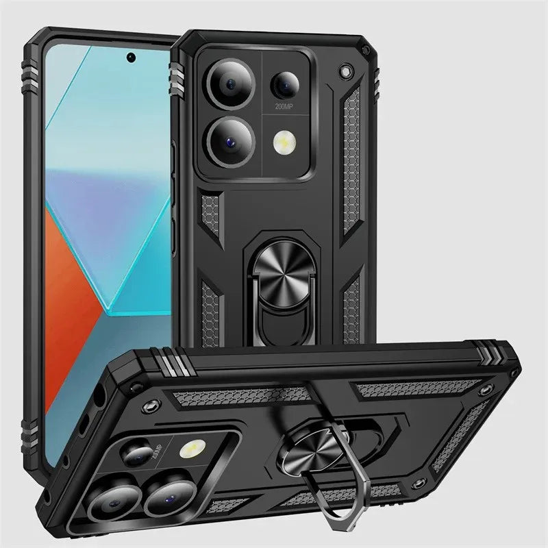 Coque pare-chocs blindée antichoc pour Xiaomi Redmi Note 13 12 11 10 Prime 9 Pro Max 12S 11S 11T 10T 9T 10C 9S 10S 5G, anneau métallique