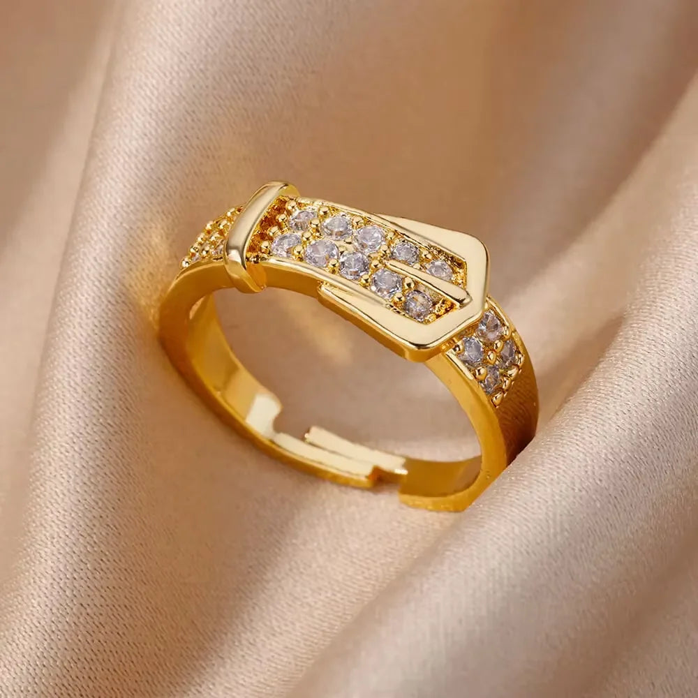 Bagues en cristal en acier inoxydable plaqué or pour femmes, chaîne géométrique en Zircon, bijoux cadeau, nouvelle tendance 2025