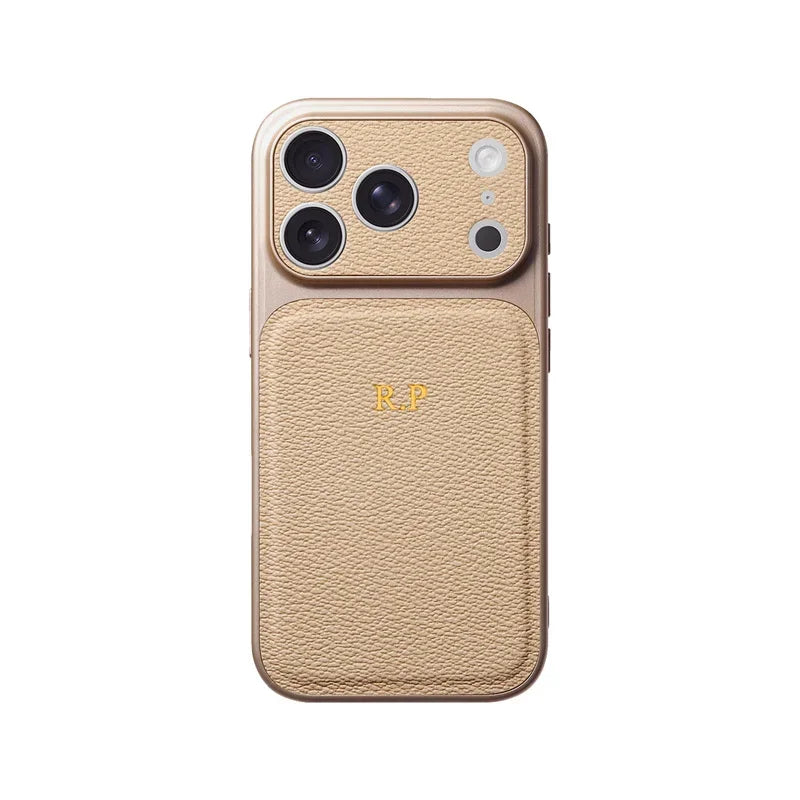 Étui en cuir personnalisé avec initiales en or et argent pour iPhone 15 14 13 17 Pro Max 14 16 Plus 17 Air, protection d'objectif de luxe✨