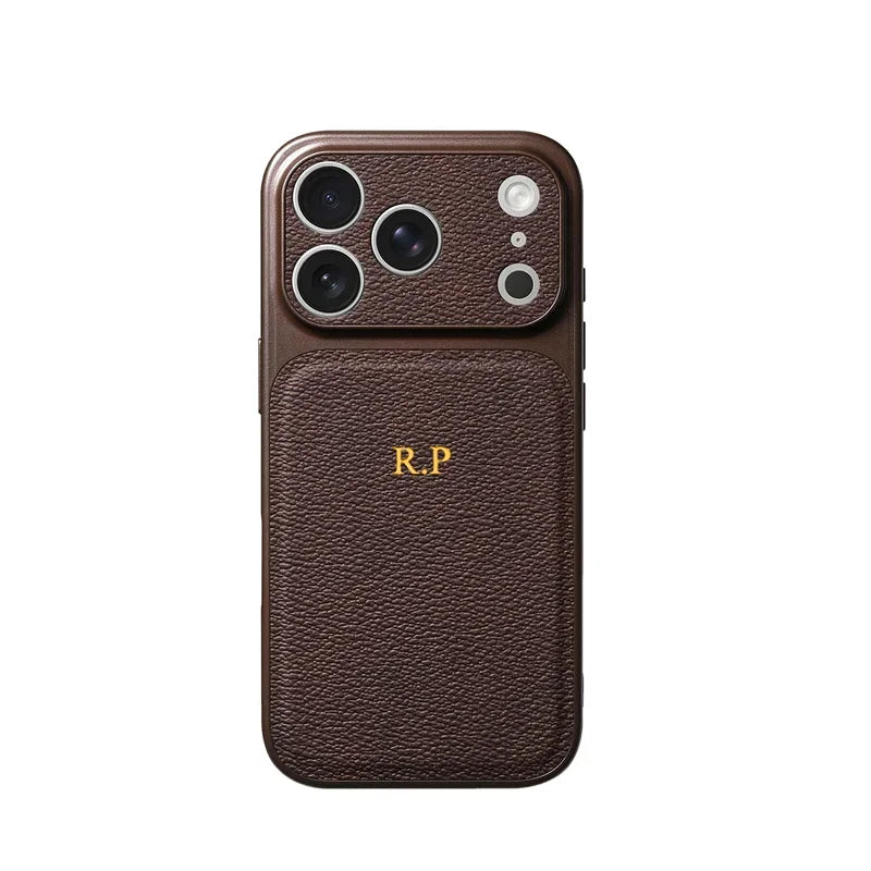 Étui en cuir personnalisé avec initiales en or et argent pour iPhone 15 14 13 17 Pro Max 14 16 Plus 17 Air, protection d'objectif de luxe✨