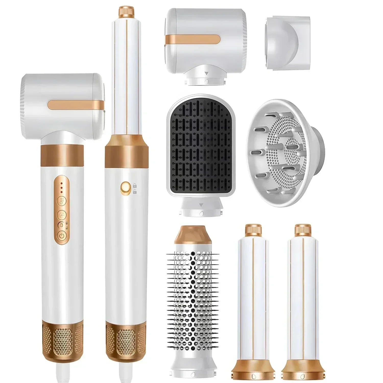 Sèche-cheveux 7 en 1, brosse sans balais, haute vitesse, avec diffuseur, sèche-cheveux ionique, peigne de coiffure à Air chaud, bigoudi automatique