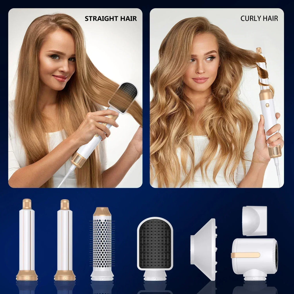 Sèche-cheveux 7 en 1, brosse sans balais, haute vitesse, avec diffuseur, sèche-cheveux ionique, peigne de coiffure à Air chaud, bigoudi automatique