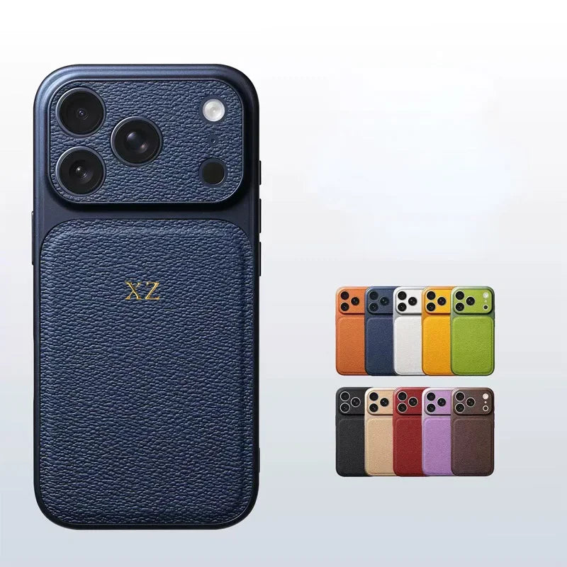 Étui en cuir personnalisé avec initiales en or et argent pour iPhone 15 14 13 17 Pro Max 14 16 Plus 17 Air, protection d'objectif de luxe✨