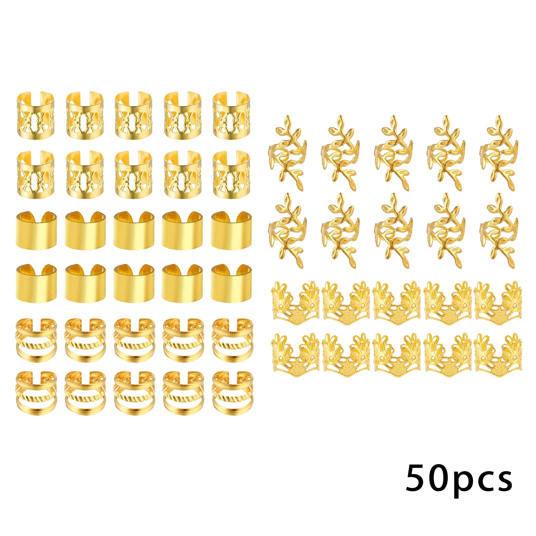 100 Pièces -Bijoux de cheveux élégants en alliage doré pour tresses, couleur unie, accessoires d'inspiration Vintage