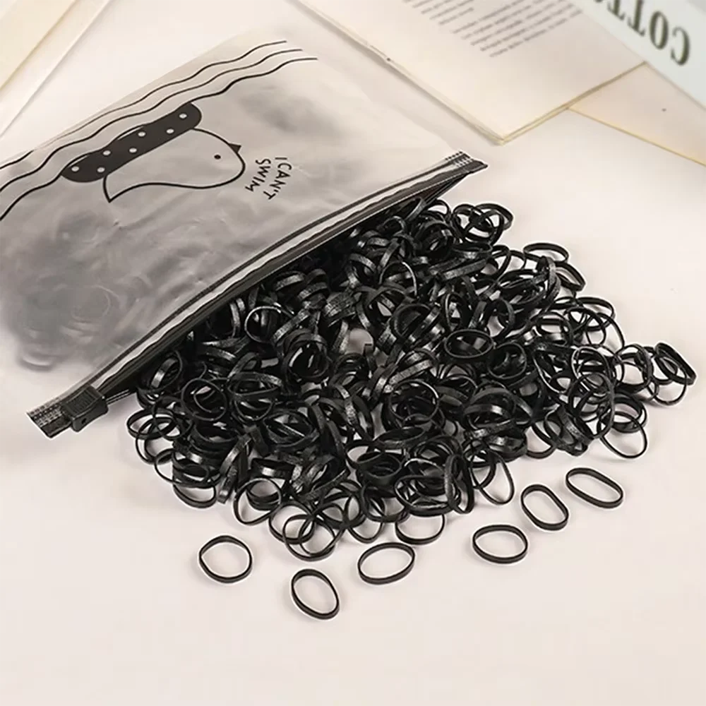 Bande de caoutchouc de poulet pour enfants, noir, transparent, haute élasticité, sans danger pour les cheveux, accessoires pour cheveux, bande de sauna, paquet de 1000 pièces