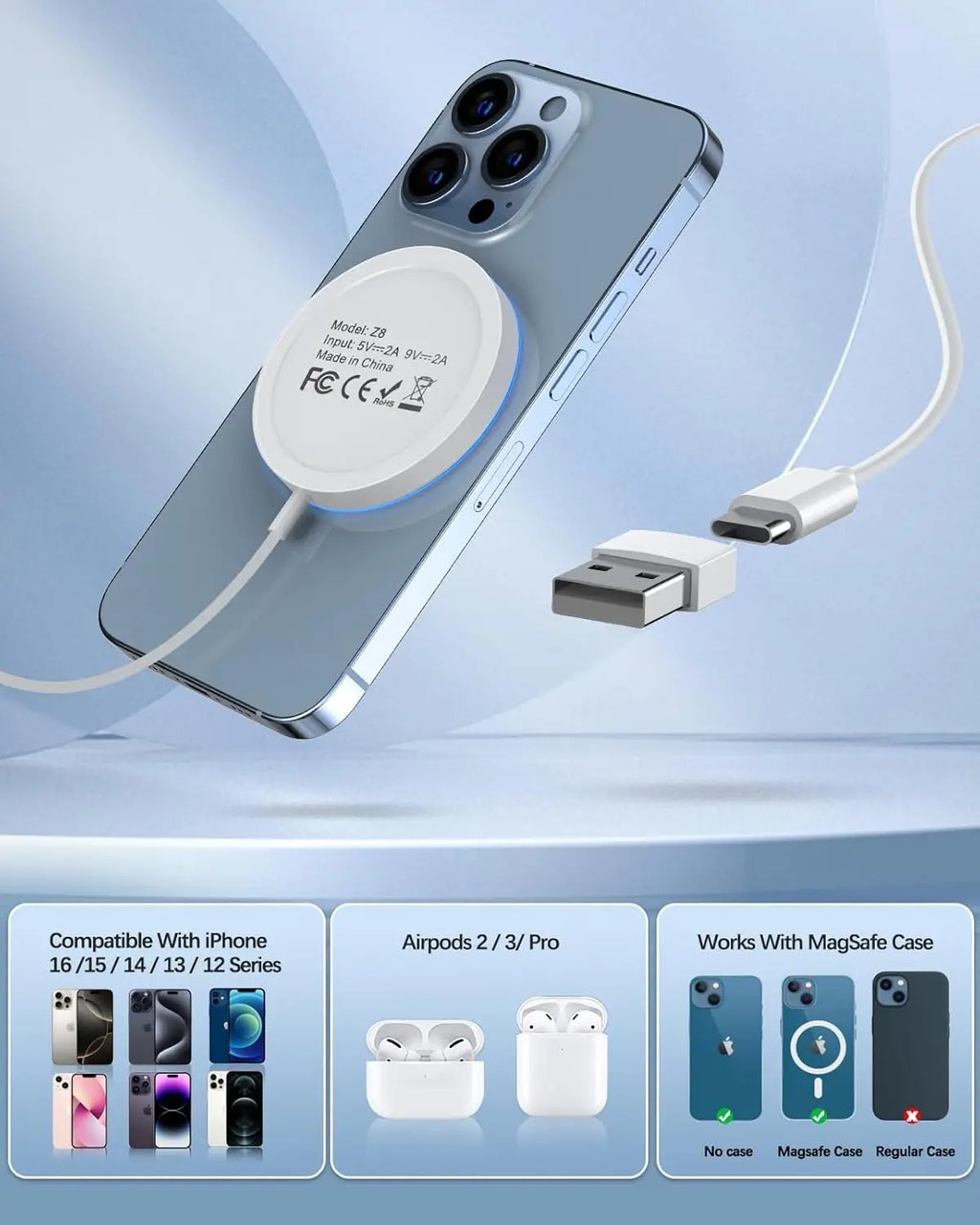 Chargeur sans fil d'origine Apple Magsafe pour iPhone 16 15 14 13 12 11 Pro Max X XS XR 8 Plus Charge rapide