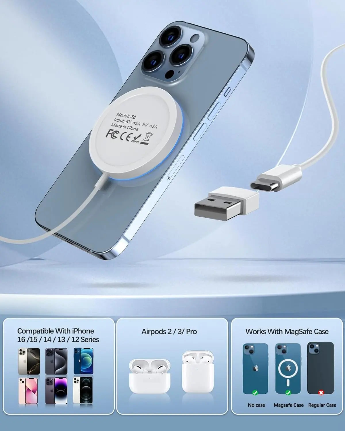 Chargeur sans fil d'origine Apple Magsafe pour iPhone 16 15 14 13 12 11 Pro Max X XS XR 8 Plus Charge rapide