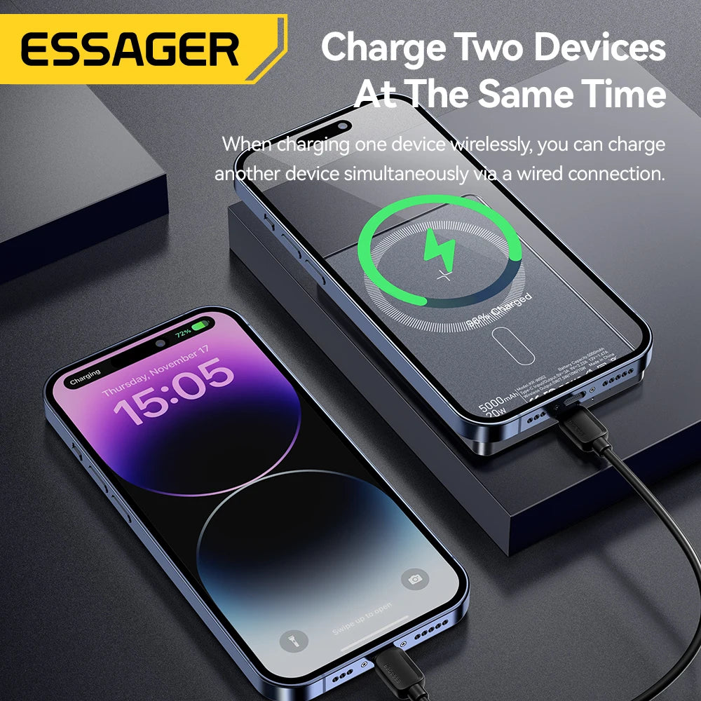 Essager-Batterie externe magnétique sans fil mince, 20W, 5000mAh, charge rapide, portable, Magsafe, iPhone 16, 15, 14, 13
