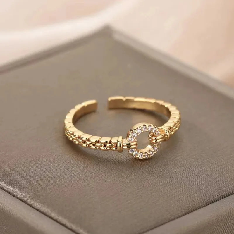 Bagues en cristal en acier inoxydable plaqué or pour femmes, chaîne géométrique en Zircon, bijoux cadeau, nouvelle tendance 2025
