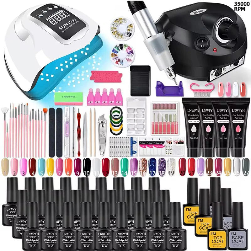 Kit de vernis à ongles COMPLET ! En acrylique, ensemble de Gel Poly avec lampe à ongles, Extension d'ongles, Gel à contruction pour avoir de magnifiques ongles ! 🎗️