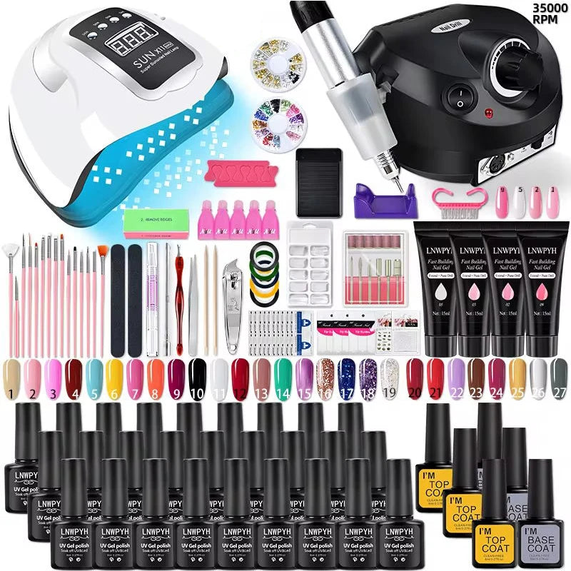 Kit de vernis à ongles COMPLET ! En acrylique, ensemble de Gel Poly avec lampe à ongles, Extension d'ongles, Gel à contruction pour avoir de magnifiques ongles ! 🎗️