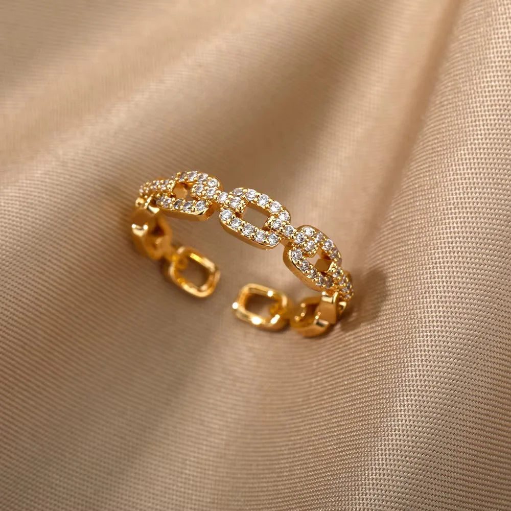 Bagues en cristal en acier inoxydable plaqué or pour femmes, chaîne géométrique en Zircon, bijoux cadeau, nouvelle tendance 2025