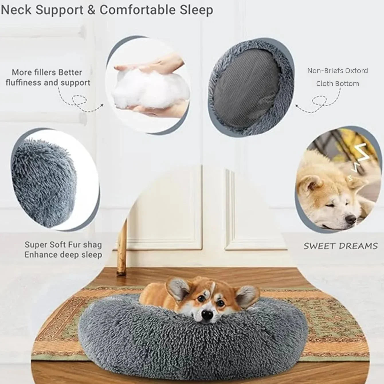 Lit rond pour animaux de compagnie, 40 à 90cm, 6 tailles, pour grand chien, lit Super doux pour chats & chiens