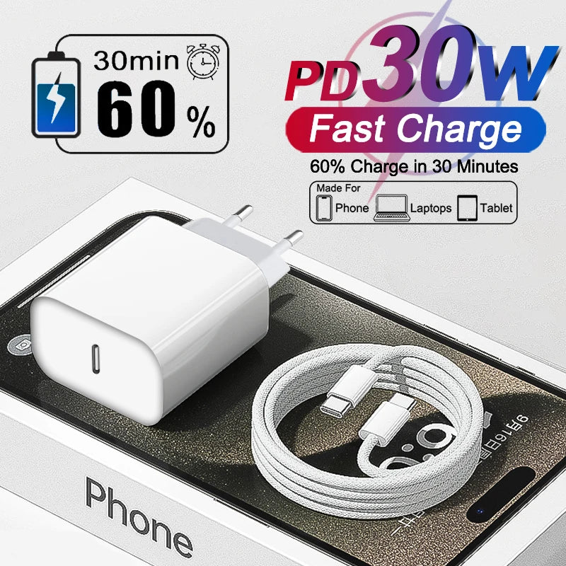 PD 30W chargeur rapide pour Apple iPhone 17 11 12 13 14 15 16 Pro Max