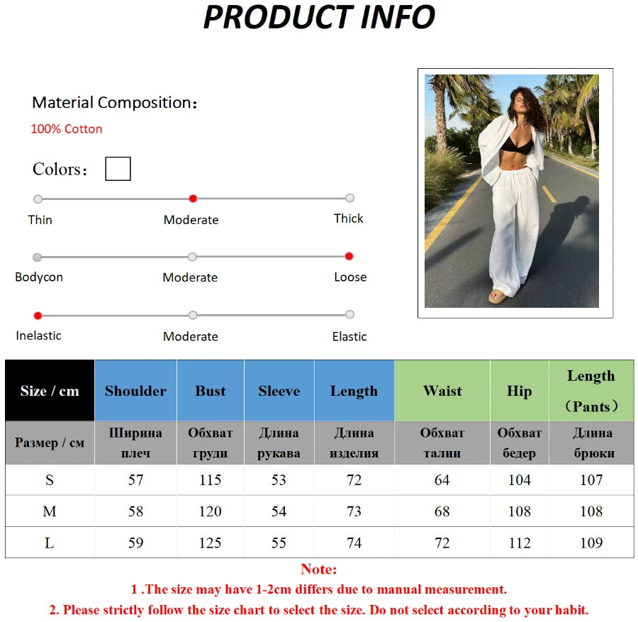Bornladies-Ensemble de pantalons décontractés en coton pour femmes, chemise à manches longues et revers confortable, tenue d'été, taille élastique