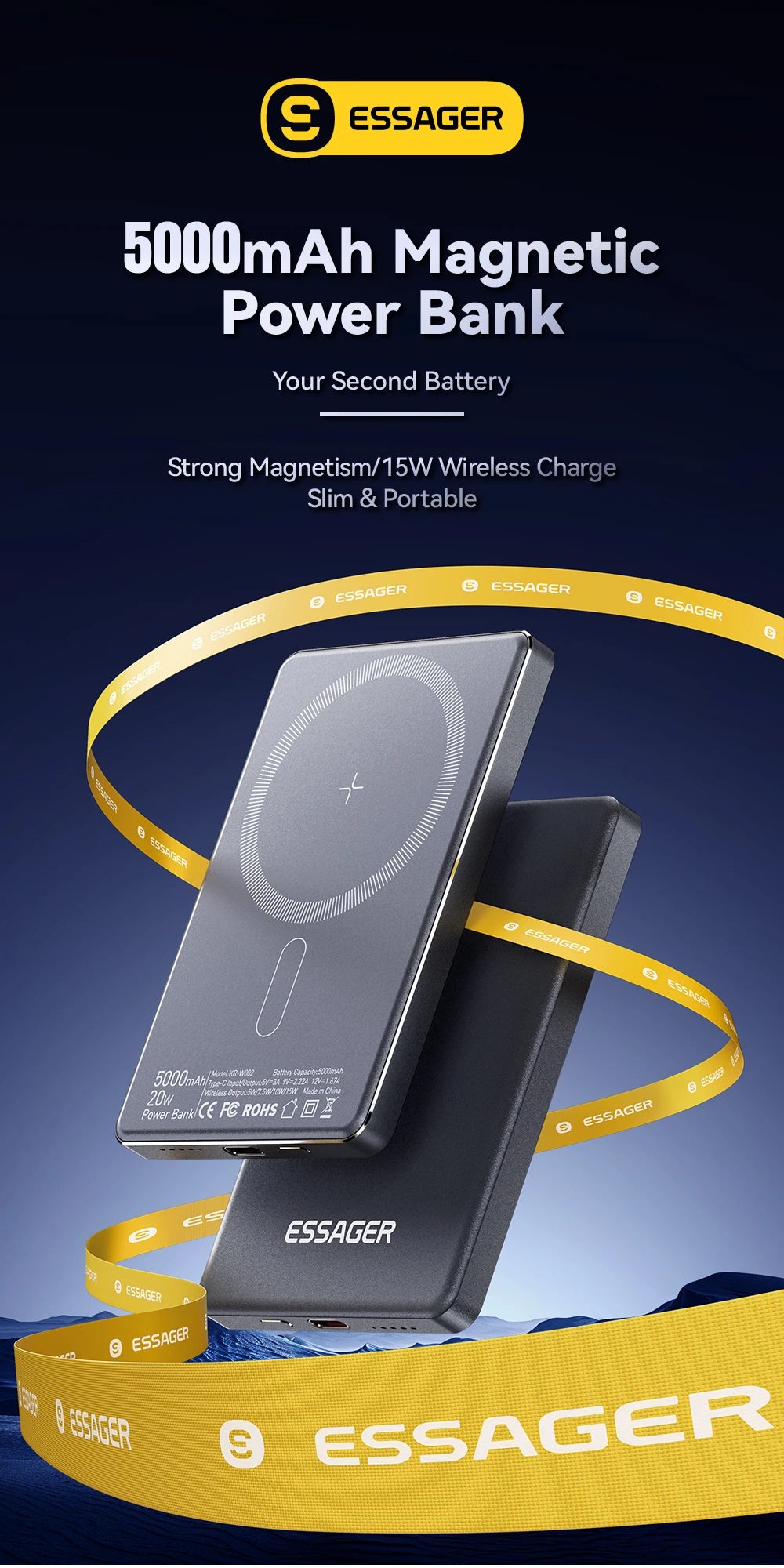 Essager-Batterie externe magnétique sans fil mince, 20W, 5000mAh, charge rapide, portable, Magsafe, iPhone 16, 15, 14, 13