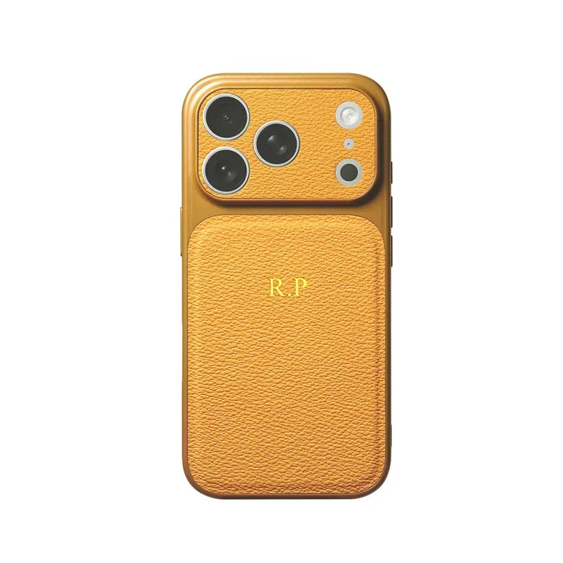 Étui en cuir personnalisé avec initiales en or et argent pour iPhone 15 14 13 17 Pro Max 14 16 Plus 17 Air, protection d'objectif de luxe✨