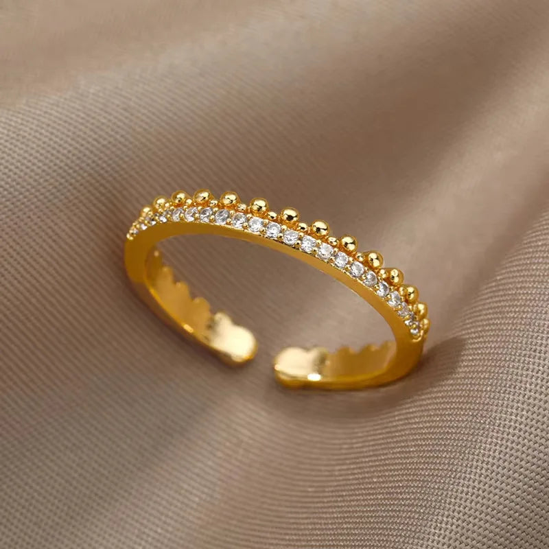 Bagues en cristal en acier inoxydable plaqué or pour femmes, chaîne géométrique en Zircon, bijoux cadeau, nouvelle tendance 2025