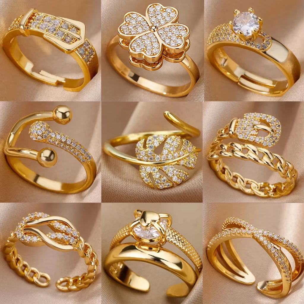 Bagues en cristal en acier inoxydable plaqué or pour femmes, chaîne géométrique en Zircon, bijoux cadeau, nouvelle tendance 2025