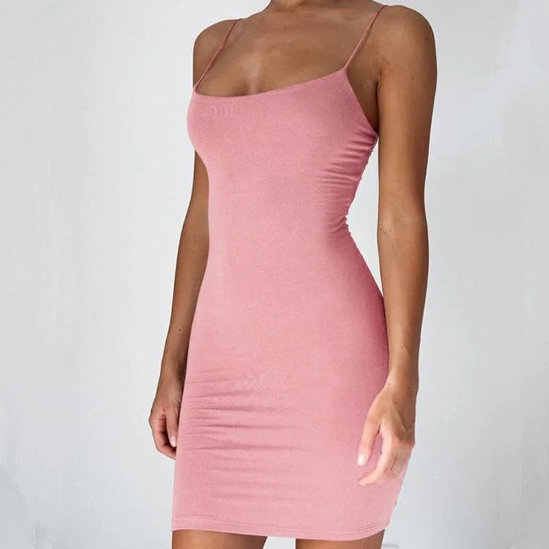 Robe Courte d'Été 2026 pour Femme, Sexy, Moulante, à Bretelles Fines, Style Camisole, Unie Noire, pour Soirée et Club