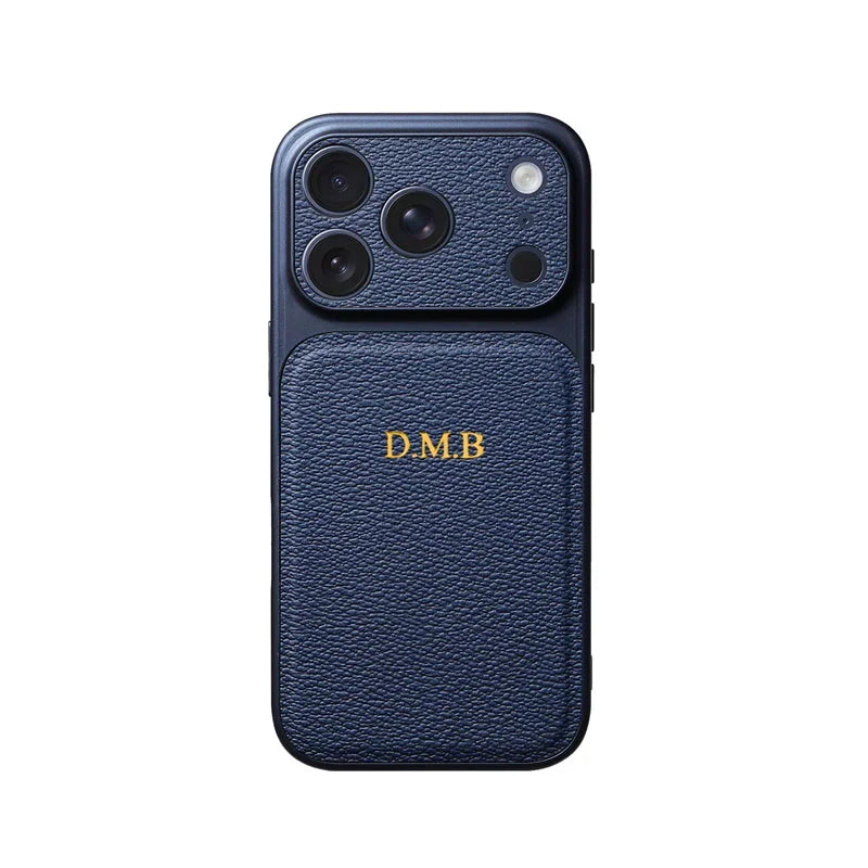 Étui en cuir personnalisé avec initiales en or et argent pour iPhone 15 14 13 17 Pro Max 14 16 Plus 17 Air, protection d'objectif de luxe✨