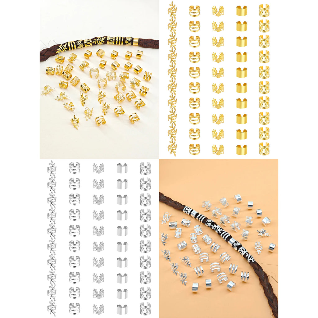 100 Pièces -Bijoux de cheveux élégants en alliage doré pour tresses, couleur unie, accessoires d'inspiration Vintage