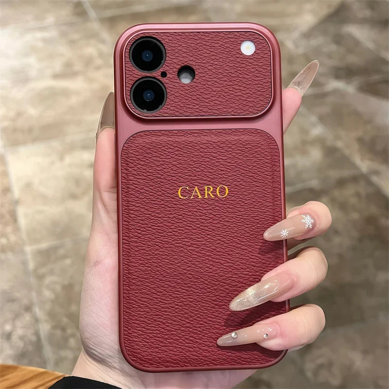 Étui en cuir personnalisé avec initiales en or et argent pour iPhone 15 14 13 17 Pro Max 14 16 Plus 17 Air, protection d'objectif de luxe✨