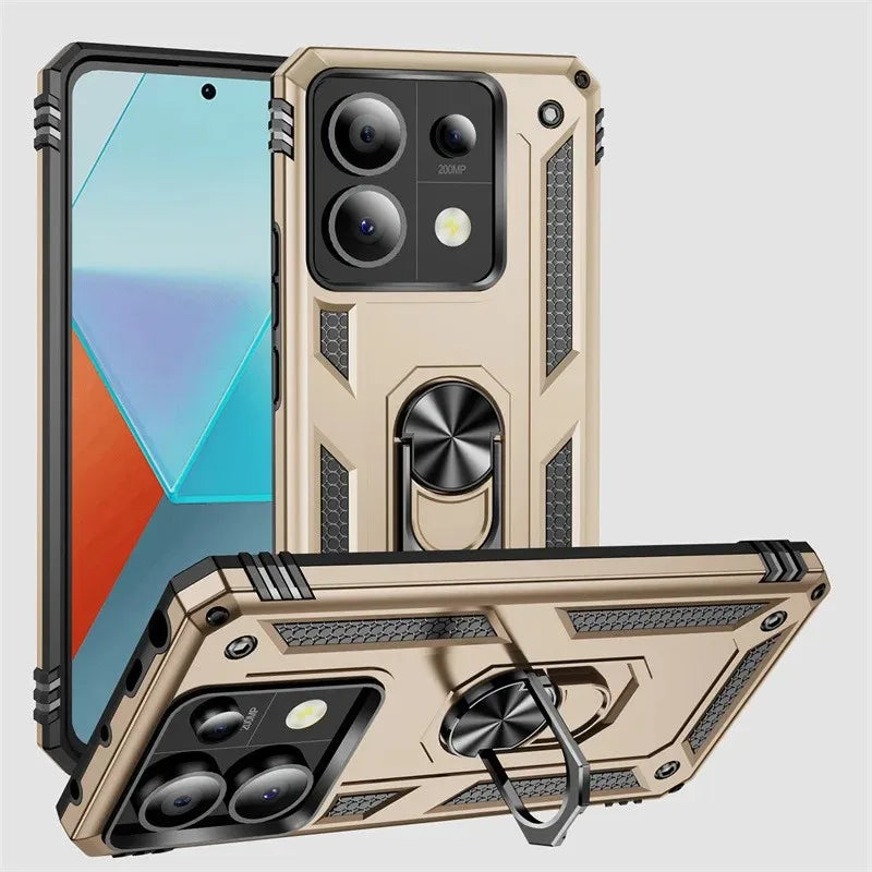 Coque pare-chocs blindée antichoc pour Xiaomi Redmi Note 13 12 11 10 Prime 9 Pro Max 12S 11S 11T 10T 9T 10C 9S 10S 5G, anneau métallique